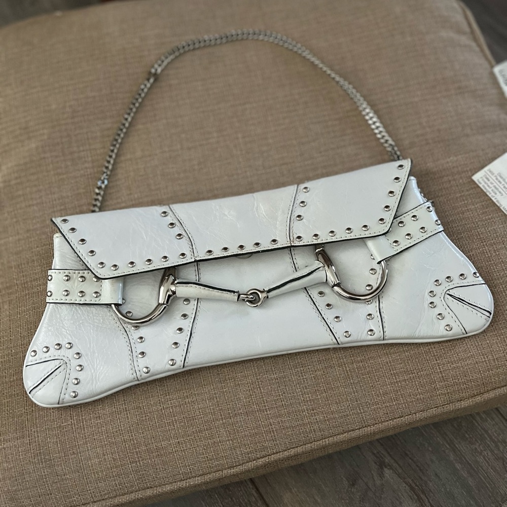 Vintage white biker look clutch purse with Chain!